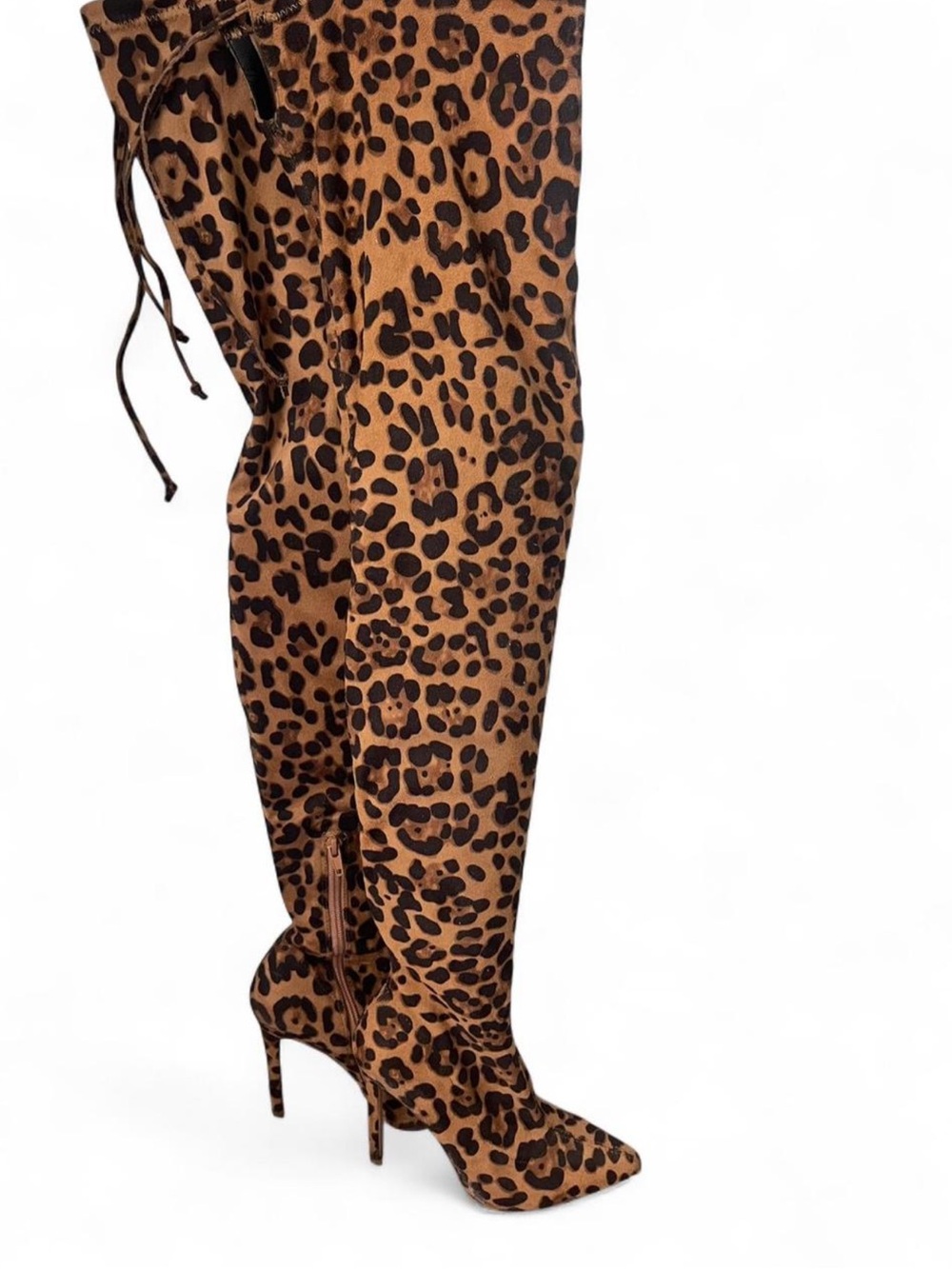 Olivia Jaymes Leopard Print over the knee boots with zip and tie closure 5.5